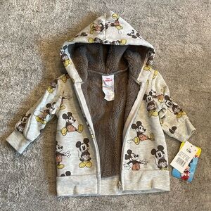 Disney Mickey Mouse Kids' Gray Sherpa-Lined Zip Hoodie